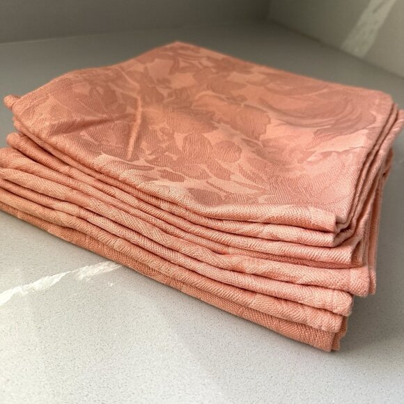 Set of 8 Vintage Damask Napkins 17x17" Square Floral Coral Warm Pink - Picture 1 of 7